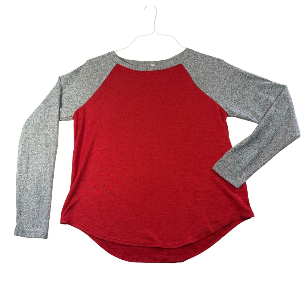 SO Womens Red Gray Raglan Baseball Tee Long Sleeve Knit Top Size M